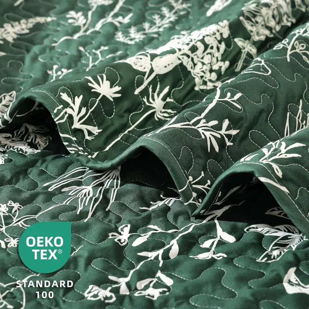 New Quilts Queen Size Emerald Green Floral Queen Quilt Bedding Set Microfiber
